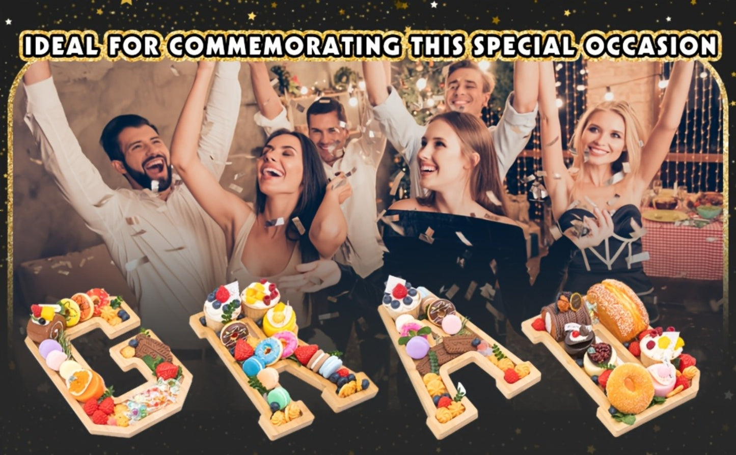 Graduation Charcuterie Board Decorations 4pcs Wooden Number Box with 14 Balloons – 2026 GRAD Fillable Party Supplies