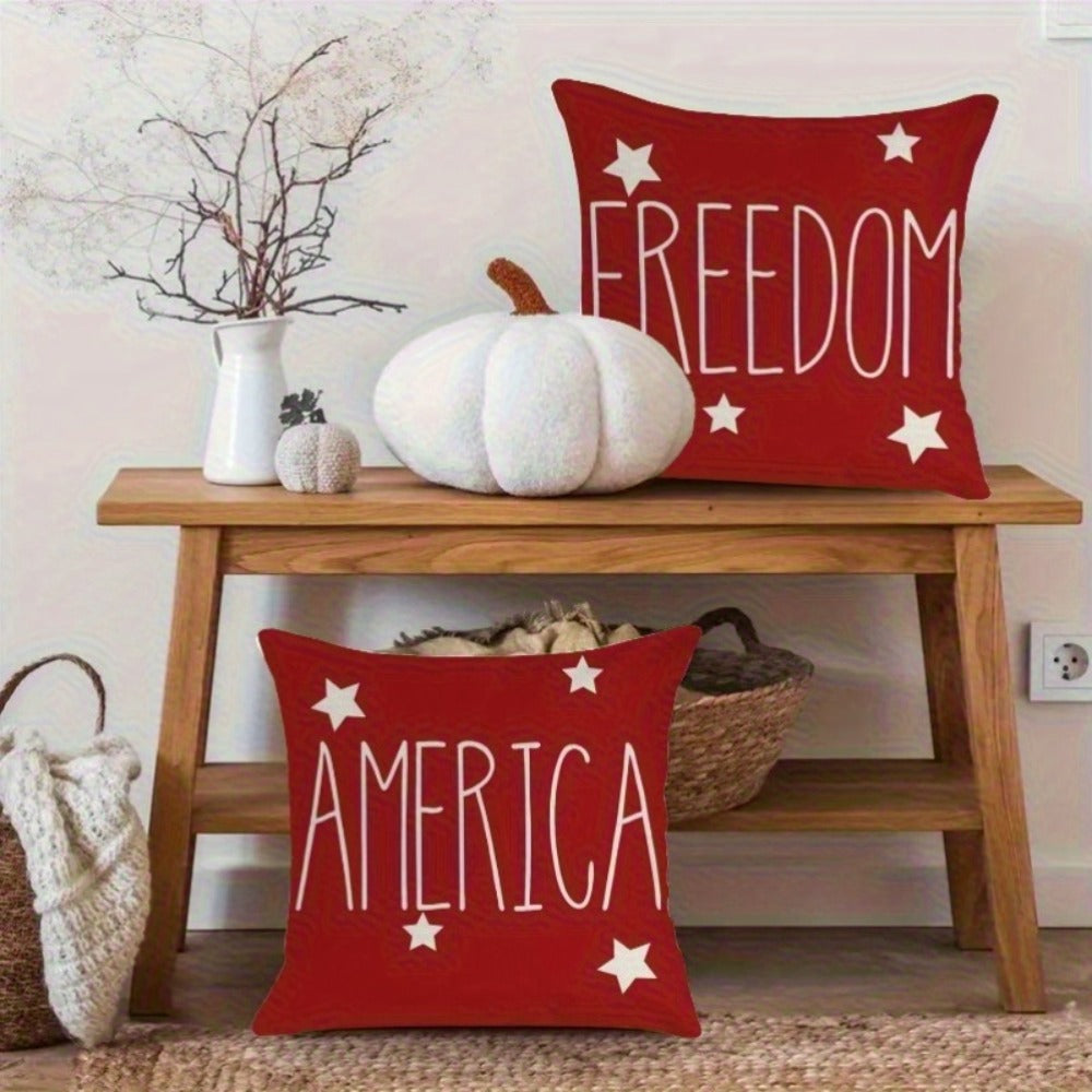 Patriotic Pillowcase Set 4pcs – Stars & Stripes Polyester Pillow Covers, Zipper Closure, Machine Washable, Red White Blue July 4th Independence Day Home Decor