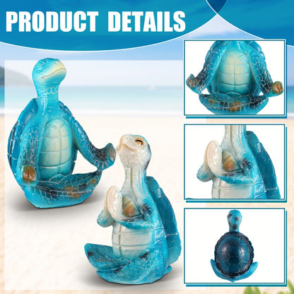 Zen Sea Turtle Statue 4-Pack | Meditating Yoga Turtle Figurines, Coastal Beach Home Decor, Bathroom Garden Ocean Theme, Indoor Outdoor Decorative Sculpture Set