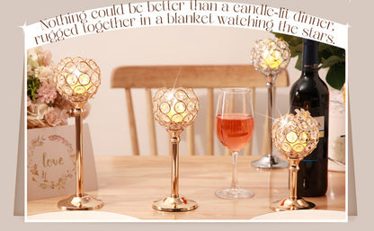 Crystal Candle Holders Set of 3 - Windproof Glass Taper Candle Holder for Wedding Table Centerpiece, Home Decor, Holiday Dinner, Birthday Gift