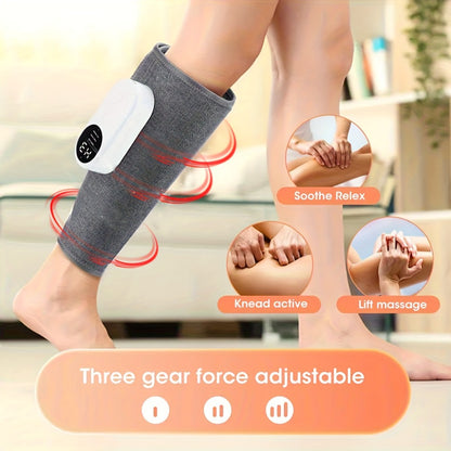 Compression Leg Massager Rechargeable - 2000mAh USB Portable Calf Thigh Knee Massager with 3 Intensity Levels 3 Temperature Settings for Circulation Pain Relief Recovery Holiday Gift Grey
