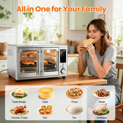 Air Fryer Toaster Oven Combo 29.6QT XL with Smart Probe, 12-in-1 Digital Countertop Oven, Stainless Steel, 7 Accessories, Rotisserie, 450°F Rapid Heat, Large Family Size
