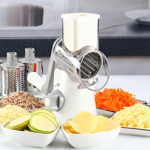 Rotary Cheese Grater with Hand Crank – 3 Interchangeable Blades for Cheese, Vegetables & Nuts, Non-Slip Suction Base, Includes Cleaning Brush – Manual Cheese Shredder for Kitchen (6 Colors)