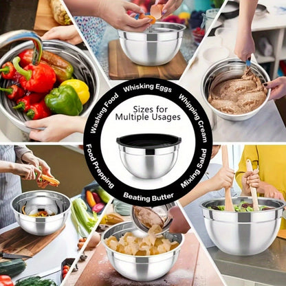 Stainless Steel Mixing Bowls with Airtight Lids Set of 14 Seven Nesting Bowls 0.7 to 4.5QT for Mixing Serving Salad Food Prep Kitchen Storage