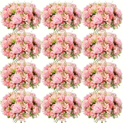 Artificial Peony Flowers 12 Bundles - Faux Peony & Hydrangea Bouquet for Wedding Centerpiece, Table Floral Arrangement, Vase Decor, Home & Holiday Decoration (Blue White, Pink, Purple, White, Green)