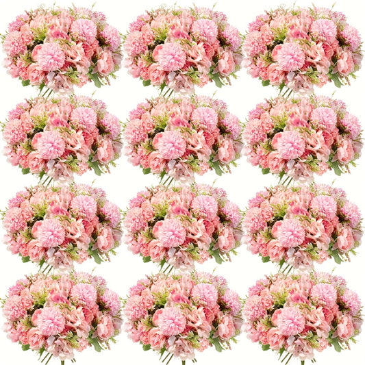 Artificial Peony Flowers 12 Bundles - Faux Peony & Hydrangea Bouquet for Wedding Centerpiece, Table Floral Arrangement, Vase Decor, Home & Holiday Decoration (Blue White, Pink, Purple, White, Green)