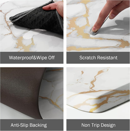 Anti Fatigue Kitchen Mat Non-Slip Cushioned Floor Rug for Standing Desk Sink Office - Marble Pattern