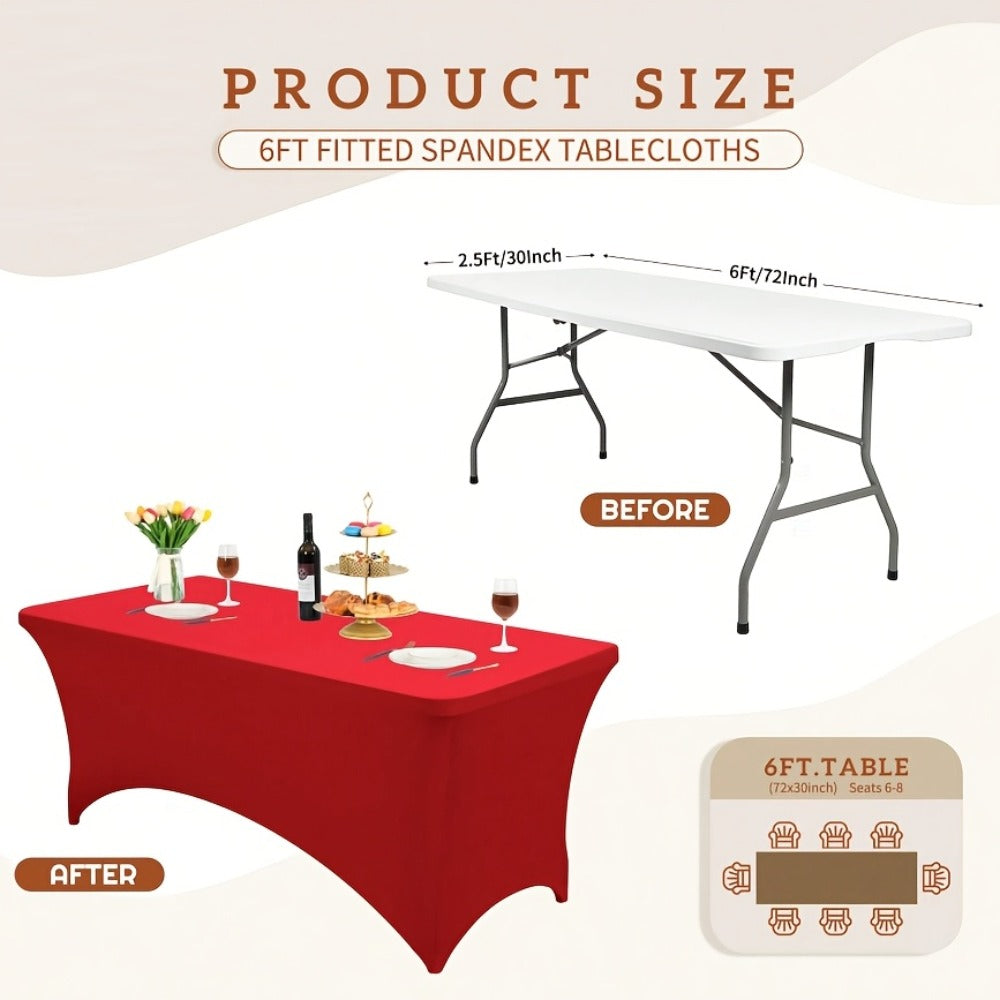 Spandex Tablecloth 6 Foot Rectangular Stretch Table Cover for Parties Weddings Banquets – Wrinkle-Free Full Coverage Fitted Table Cloth for Events