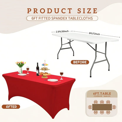 Spandex Tablecloth 6 Foot Rectangular Stretch Table Cover for Parties Weddings Banquets – Wrinkle-Free Full Coverage Fitted Table Cloth for Events
