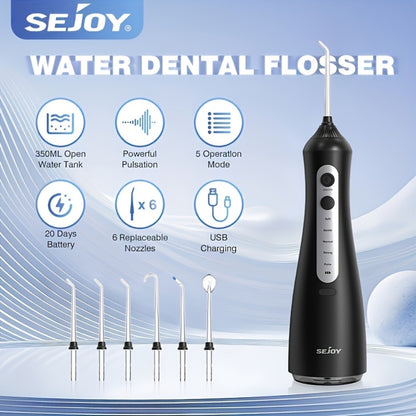 Water Flosser Electric Oral Irrigator 9 Replaceable Nozzles 350mL Tank 20-Day Battery 360° Rotatable Tip Intelligent Pressure Control Deep Teeth Gum Cleaning