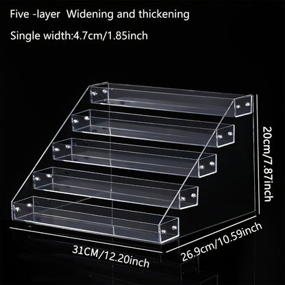 Clear Acrylic Makeup Organizer 5-Tier Cosmetic Storage with Multiple Compartments for Perfume Lipstick Skincare Nail Polish Jewelry Vanity Dorm Bedroom