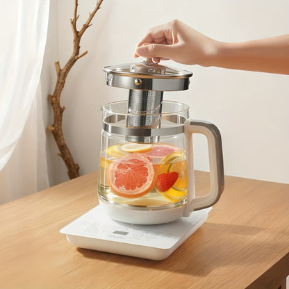 Electric Health Pot Smart Kettle 1.8L Thickened Glass 18 Smart Functions Removable Filter Multi-Functional for Tea Herbal Brewing Camping Home US Plug White