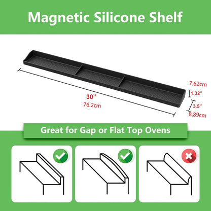 Magnetic Stove Top Shelf Organizer Silicone Spice Rack 30 Inch Heat Resistant Flexible Over Oven Kitchen Storage Organizer Strong Magnetic Mount Black