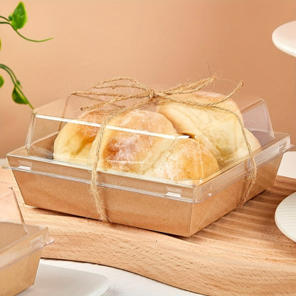 Kraft Paper Food Boxes with Clear Lid 50pcs Brown Bakery Box with String for Dessert Sandwich Cake Cookie Wedding Birthday Party Picnic Favor Packaging