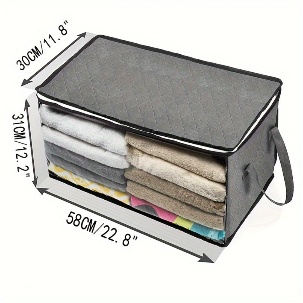 Foldable Storage Bags Set of 3 with Transparent Window & Handles – Closet Organizer Bags for Clothes, Bedding, Pillows, Blankets, Stuffed Animals, Dorm Room, Under Bed Storage, Gray
