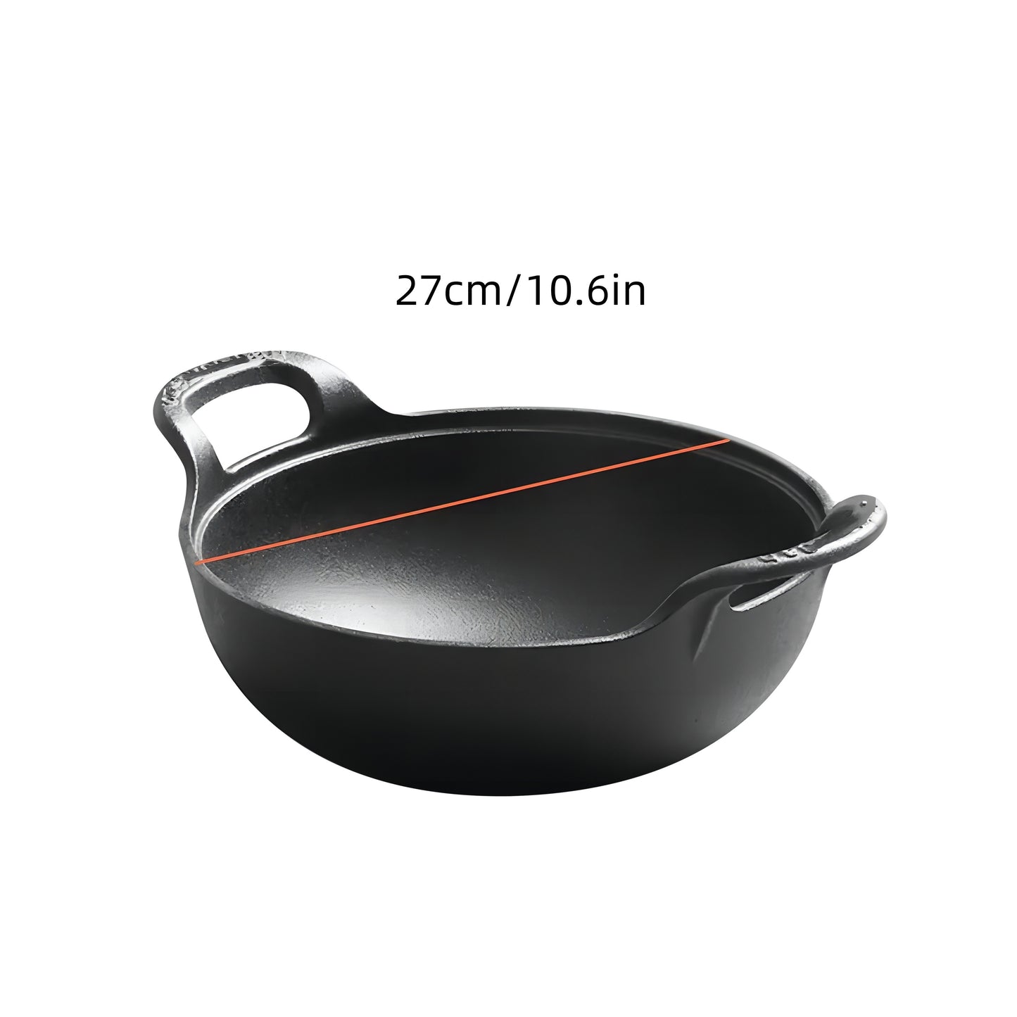 Cast Iron Wok Skillet Non-Stick Deep Stir Fry Pan with Dual Handles - Heavy Duty Uncoated Traditional Cooking Pot Multi-Size 9.84 10.62 11.81 12.59 Inch for Home Outdoor Grilling Baking