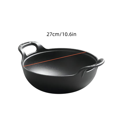 Cast Iron Wok Skillet Non-Stick Deep Stir Fry Pan with Dual Handles - Heavy Duty Uncoated Traditional Cooking Pot Multi-Size 9.84 10.62 11.81 12.59 Inch for Home Outdoor Grilling Baking