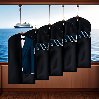 Garment Bags with Zipper Closure & Dust Protection for Suits Dresses Shirts – Set of 5 Reusable Black Cover Bags