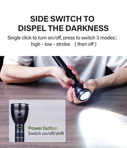 Rechargeable Flashlight 4000mAh Long Battery Life | High-Capacity Built-In Battery Outdoor Torch | Patrol Adventure Car Repair Emergency Camping Hiking Work Light