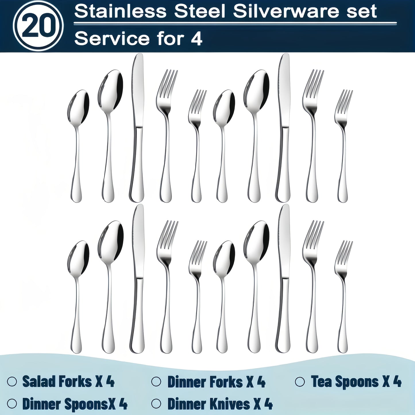Stainless Steel Silverware Set 20 or 60 Piece – Heavy Duty Commercial Grade, Dishwasher Safe, Rust-Proof & Non-Toxic Bulk Kitchen Tableware with Gift Box for Restaurant, Wedding & Home