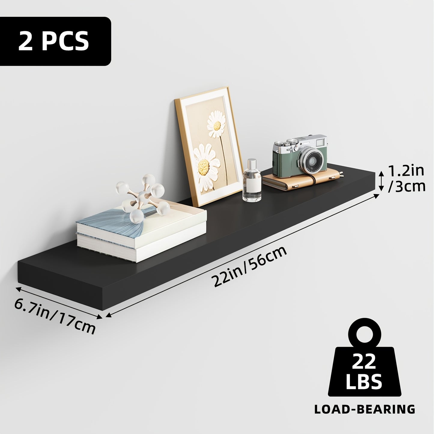 Floating Wall Shelves Set – Wooden Wall-Mounted Shelves for Living Room, Kitchen & Bathroom (2/4/6pcs, 15.7"/19.7"/22")