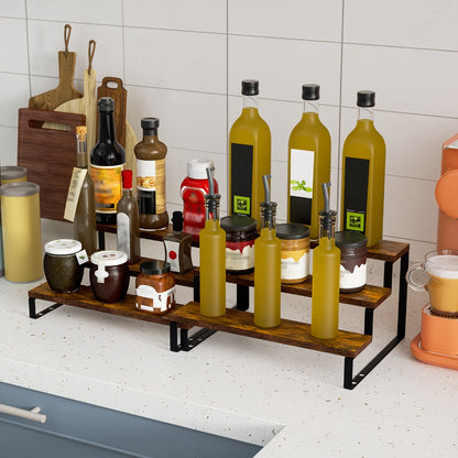 Expandable Spice Rack Organizer 3-Tier 2-Pack – Adjustable 13.8" to 26" Display Riser Stand for Kitchen Cabinet, Countertop & Pantry – Shelf for Spices, Liquor, Perfume, Makeup & Collectibles