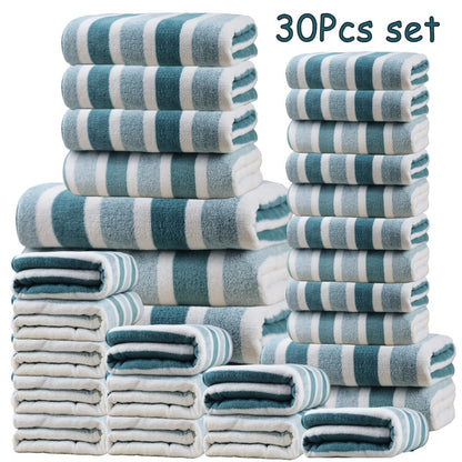 Bath Towel Set 30 Piece Coral Fleece Super Soft Quick Dry Fast Absorption Lightweight Large Wide Towels for Home Hotel Spa Gym Camping Christmas Gift Red Gray Green Navy Blue Purple Brown