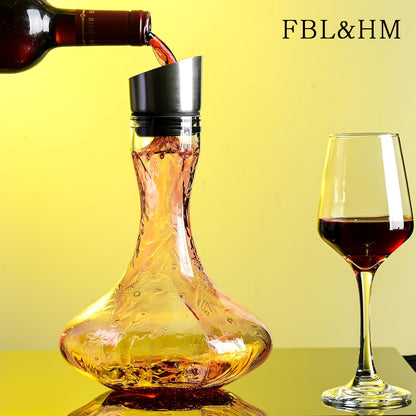 Wine Decanter Hand Blown Crystal Glass 1000ml Aerator Pourer Red Wine Carafe with Stainless Steel Aerator Lead-Free Clear Glass Perfect Gift for Wine Lovers