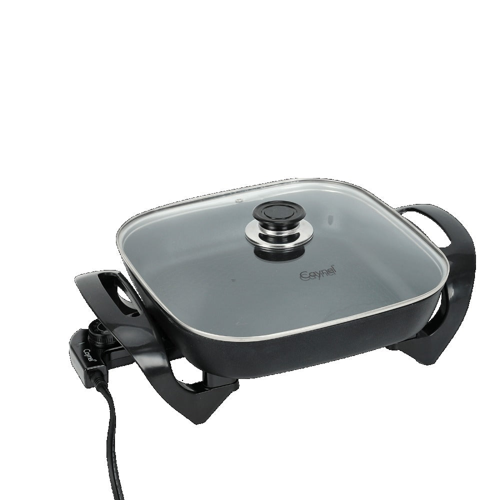 Electric Skillet 12x12 Inch Nonstick Ceramic with Glass Lid 1400W Adjustable Temperature up to 420°F – Aluminum Body Electric Frying Pan for Fry Bake Steam Simmer, Black & Copper