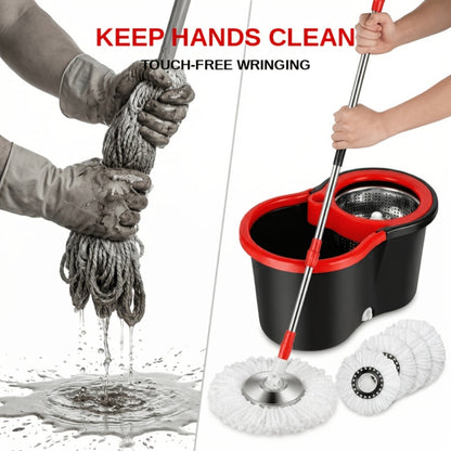Spin Mop and Bucket Set with Wringer 360 Degree Spinning Self-Wringing Mop 4 Microfiber Mop Heads Soap Dispenser Extended Handle for Hardwood Tile Laminate Floor Cleaning