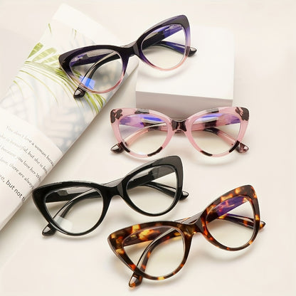 Cat Eye Reading Glasses 4 Pack Women Blue Light Blocking – Leopard Print Gradient Stylish Frames, Spring Hinges, Computer Readers for All Face Shapes, Multiple Magnification Strengths