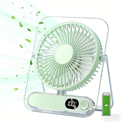 Desk Fan Portable USB Rechargeable 3000mAh Battery 5-Speed Adjustable 180 Degree Foldable Ultra Quiet Digital Display Acrylic for Home Office Travel Lightweight Cooling Fan