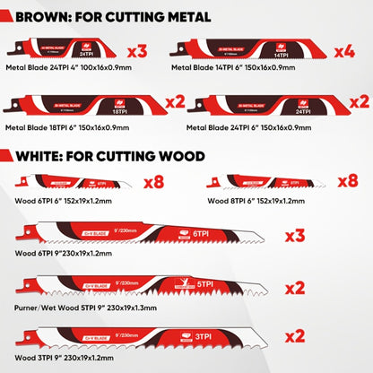 Reciprocating Saw Blades Set 34-Piece – Universal Fit Heavy Duty Bi-Metal Blades for Metal & Wood Cutting, Demolition, Pruning, Remodeling, Compatible with DeWalt Makita Milwaukee Bosch, Storage Pouch