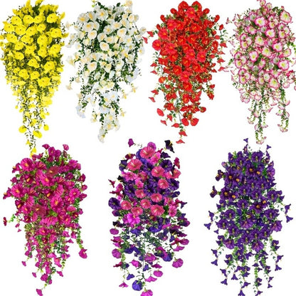 Artificial Rose Vine Hanging Garland 3pcs 216 Flowers - High-Density UV-Resistant Faux Rose Flower Vines with Realistic Roses & Foliage for Garden, Wedding, Porch, Terrace & Wall Decor, Multiple Colors