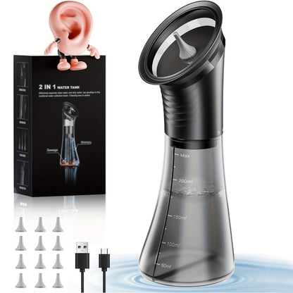 Ear Wax Removal Kit Electric Hydraulic Pro – 3-Speed Water Flushing Ear Cleaner with Temp Sensor, Visual Waste Tank, USB Rechargeable, Nozzle Belt, Medical-Grade Safe Home Ear Care System