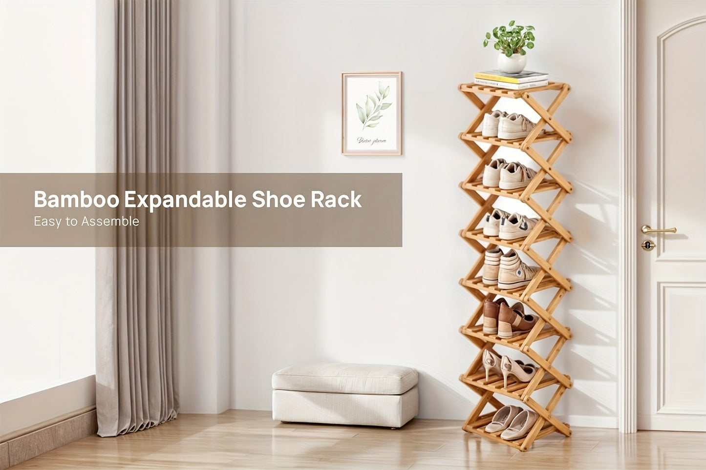 Bamboo Shoe Rack Foldable Multi-Tier – Space-Saving Shoe Storage Shelf, Easy Assembly Standalone Organizer for Entryway, Hallway, Bedroom, Bathroom & Office – 6 or 8 Tier Options