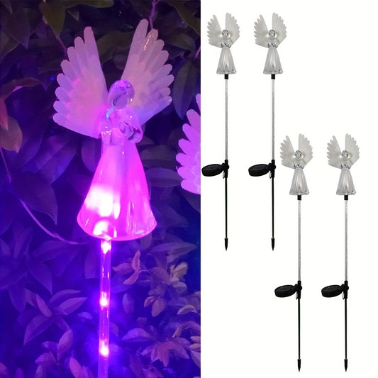 Solar Angel Lights Outdoor Decor – Color Changing LED Garden Stakes, Solar Powered Memorial Angel Figurines for Yard, Lawn, Pathway, Grave & Cemetery – 2 or 4 Pack Garden Gift