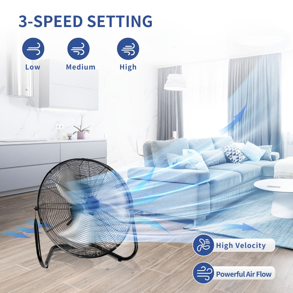 Industrial Floor Fan – Heavy Duty Metal Stand Fan with 3 Speed Settings & 360° Tilt, High Velocity Airflow for Warehouse, Workshop, Garage, Factory & Basement – 4/9/14/20 Inch