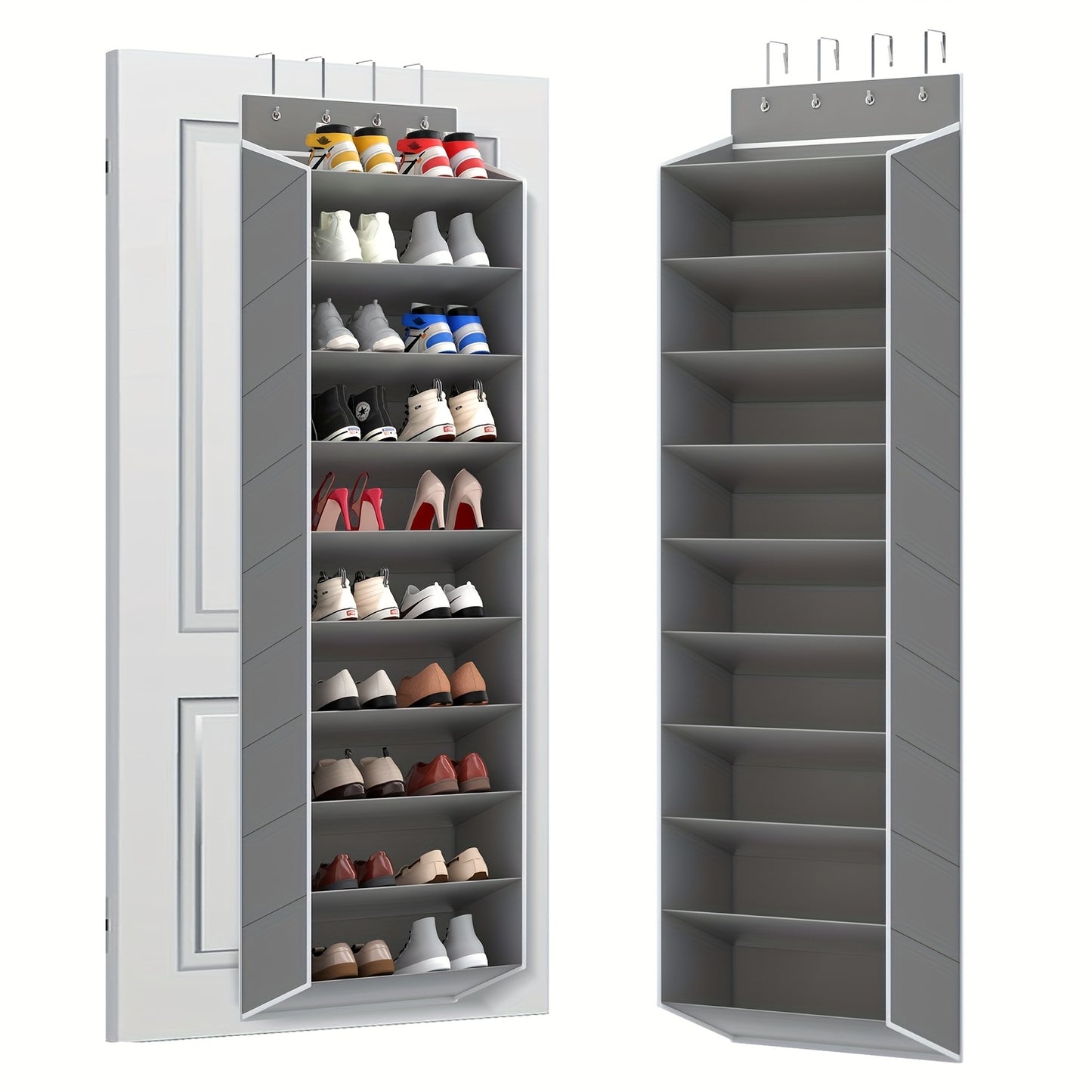 10-Tier Over-the-Door Shoe Rack Organizer with 4 Metal Hooks - Holds 20 Pairs, Large Capacity Hanging Shoe Storage