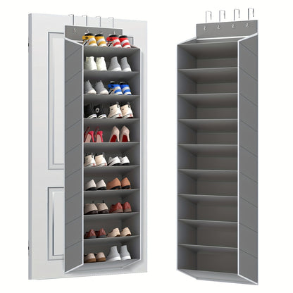 10-Tier Over-the-Door Shoe Rack Organizer with 4 Metal Hooks - Holds 20 Pairs, Large Capacity Hanging Shoe Storage