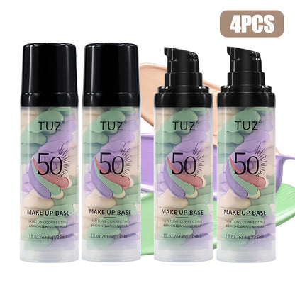 BB Cream Barrier Cream Set 4pcs Tri-Color Long-Lasting Moisturizing Light Texture Natural Finish Anti-Smudge Glycerin Formula for Daily Makeup Travel Gift Women All Skin Types