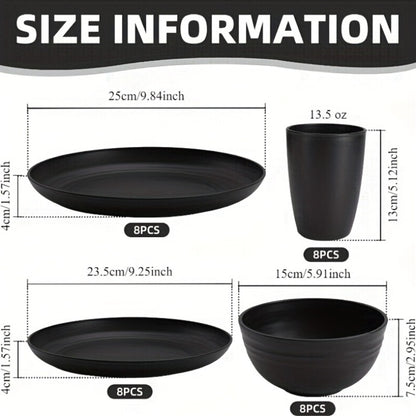 Wheat Straw Dinnerware Set 16 or 32 Piece – Plates & Bowls for 4 or 8 People, Microwave & Dishwasher Safe Plastic Dish Set, Lightweight Colorful Tableware for Home, Party & Holiday