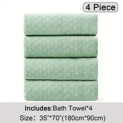 Oversized Bath Towel Set 4 Piece Diamond Pattern Microfiber - Ultra Soft Highly Absorbent Quick Dry | 10 Colors | Blue Green Black Gray Navy Orchid Brown Purple White Turquoise | Bathroom Hotel Gym Gift
