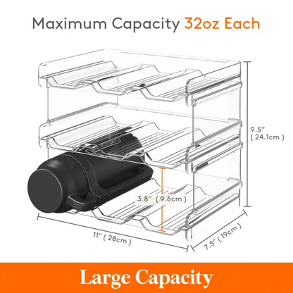 Stackable Water Bottle Organizer for Cabinet & Kitchen Pantry – Tumbler Travel Mug Cup Holder, Plastic Fridge Wine Rack, Holds 5/6/8/9/11/12 Bottles