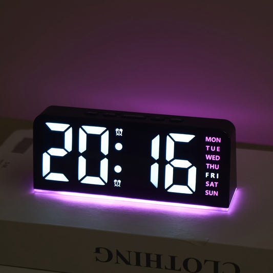 Digital LED Alarm Clock with Temperature Display - Time, Date & Temp LED Desk Clock, USB Powered, Beep Alarm, Modern Design for Bedroom, Living Room & Office, Father's Day Gift