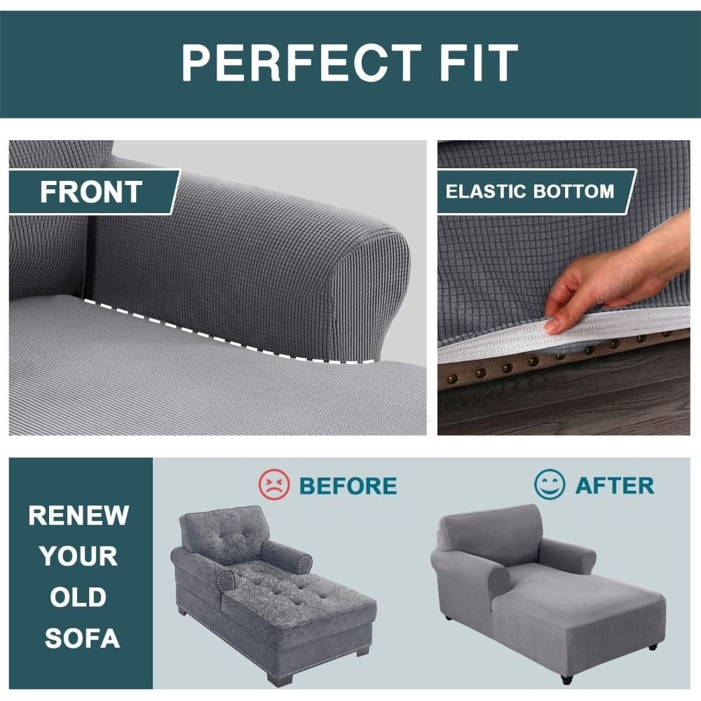 Chaise Lounge Cover Stretch Slipcover Jacquard Fabric Chair Sofa Protector for Living Room Bedroom Machine Washable Multi-Color