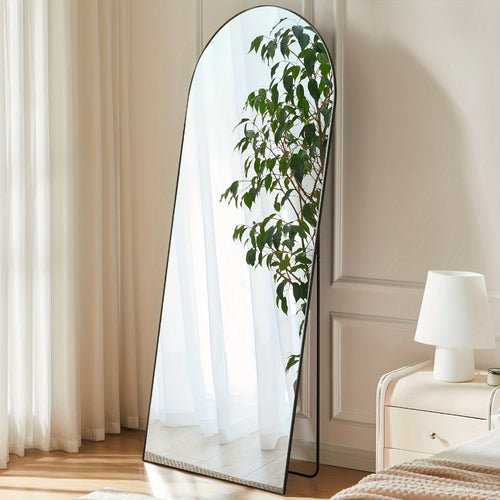 Full Length Floor Mirror with Stand – Arched & Rectangular Full Body Mirror, Aluminum Alloy Frame, Shatter-Proof Nano Glass, Bedroom Living Room Cloakroom Wall Leaning Mirror