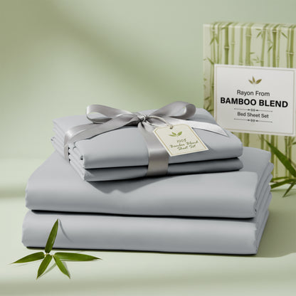 Bamboo Blend Bed Sheet Set 4 Piece 30% Bamboo Viscose 70% Polyester Cooling Deep Pocket 16 Inch Wrinkle-Resistant Moisture-Wicking Twin Full Queen King Cal King