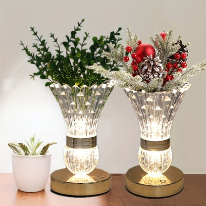 Crystal Vase Table Lamp Touch Control USB Rechargeable Adjustable Brightness Bedside Night Light
