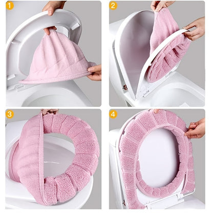 Toilet Seat Cover Set 5pcs – Soft Plush All-Inclusive Machine Washable Bathroom Seat Covers Fit Most Standard Toilets, Skin-Friendly Elastic Fabric